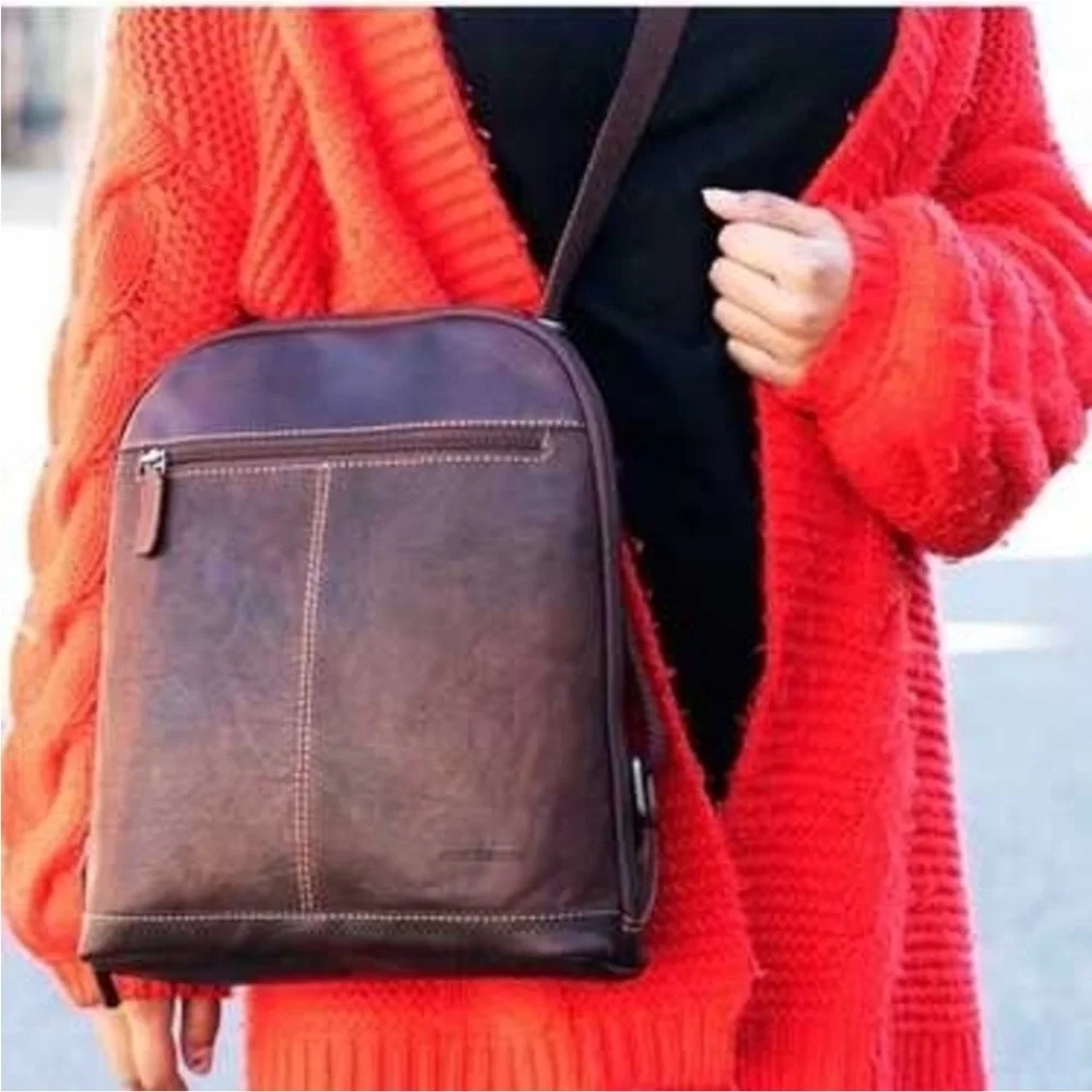 Jack Georges Voyager cognac leather backpack crossbody unisex vintage